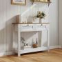 Console table, 2 drawers, Natural/white, 106 × 30 × 81 cm
