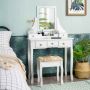 Cosmetic Dresser with 5 Drawers and Rotating Mirror, White