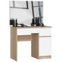 Туалетный столик AKORD P-2, правосторонний, 2 ящика и зеркало, коричневый/белый, 90 × 142 × 50 см