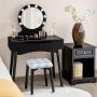Vanity table, with LED lighting and stool, Black, 80 × 40 × 132 cm