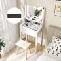 Vanity table, with LED mirror, 2 drawers and stool, 60 × 132 × 40 cm