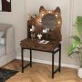 Vanity table, with LED mirror and charging station, Brown, 80 × 50 × 150 cm
