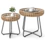 Set of 2 outdoor round side tables in different sizes, brown