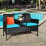 Outdoor Furniture Set, 2 Cushions, Black, White, Blue, 54.5 × 24 × 33 inches
