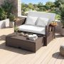 Outdoor furniture set, two-seater sofa and pouf, 166/122 × 70–111 × 55–88 cm