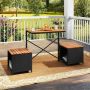 Outdoor furniture set: table 65x45x72 cm, 2 chairs with storage compartments, acacia wood, black