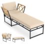 Outdoor armchair and pouf set, 2 pieces, Sand