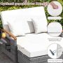 Outdoor daybed, double with pouf and 2 tables, White, 164/119 × 72–111 × 54.5–88 cm