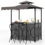 Outdoor gazebo, with bar table and 2 chairs, Gray, 6.3 × 4 × 8 feet