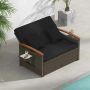 Outdoor rattan daybed with adjustable backrest and storage compartment, black