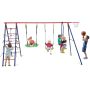 Outdoor swing set, 2 swings, red/blue, 335.28 × 139.7 × 175.26 cm