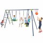 Outdoor swing set, 2 swings, green/blue, 335.28 × 139.7 × 175.26 cm
