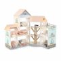 Dollhouse, corner, 3-story, 6 rooms, with 34 pieces of furniture, Pink, 107 × 83 × 94 cm