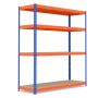 Shelving system, 4-tier, Orange/blue, 181 × 203 × 61 cm