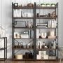 Shelf Stand, 6 Shelves, 4 Hooks, Brown, 68.58 × 177.8 × 34.29 cm
