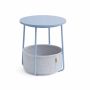 Round side table with fabric basket, blue-gray