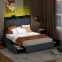 Bed, 4 drawers, Grey, 223 × 122 × 160 cm
