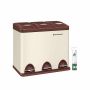Trash can 3 x 8 liters with lid and inner buckets, creamy white-brown color
