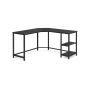 L-shaped desk with 2 shelves, black with woodgrain effect