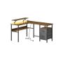 Desk with drawers and charging station 120x150x90cm., black/brown