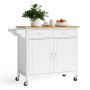 Wooden kitchen trolley with adjustable shelf, 4 wheels, white