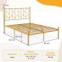 Metal Platform Bed Frame with Headboard, Black with Gold Trim, 360 kg