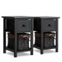 Bedside table, 2-tier, 1 drawer and 1 basket, 28 × 45 × 31 cm