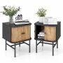 Bedside table, 2 sliding doors, Black, 40 × 49 × 39 cm