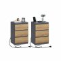 VASAGLE bedside table, 3 drawers, 2 sockets and 2 USB ports, 40 × 59 × 35 cm