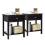 Set of 2 bedside tables, drawer and open shelf, White/black, 48 × 58 × 40 cm