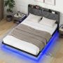 Floating bed with LED lighting, 200×160×100 cm, gray