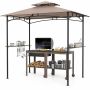 Polyester canopy with metal frame, 240x150 cm, brown, 2 shelves, 6 hooks