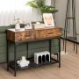 Industrial style console table with drawers, 100x35x76 cm, brown