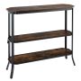 Industrial three-tier console table with metal frame, retro brown + black, 100x30x91 cm, 12 kg