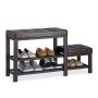 Esiku jalatsipink Relaxdays, 2 riiulit ja taburet, Pruun/must, 90,5 × 50 × 30,5 cm