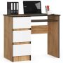 Kirjutuslaud AKORD A-6 CLP, vasakpoolne, 3 sahtlit, tammes/valge, 90 × 77 × 50 cm
