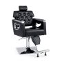 Adjustable swivel barber chair with padded backrest, black