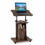 Adjustable height column table, 4 casters, 2 with brakes, Brown, 10 × 43 × 105 cm