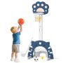 Adjustable height children's play center, 3 in 1, basketball, football, golf, dark blue