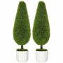 Set of 2 artificial plants Homcom 12x12x90cm., green/white