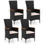 Rattan garden chair set of 4 with cushions, adjustable legs, beige