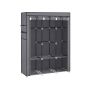 Fabric wardrobe with 3 clothes hangers and 4 side pockets, gray