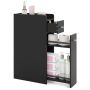 Narrow bathroom cabinet, with 2-tier drawer, Black, 40 × 18 × 70 cm