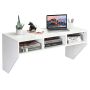 Wall-mounted computer desk with three compartments, white