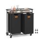 VASAGLE laundry basket, 100 l, 2 compartments, Black/brown, 72.4 × 79.5 × 33 cm