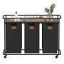 Pesukorv VASAGLE, 3 sektsiooni, 150 l, Must/pruun, 104 × 79,5 × 33 cm