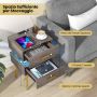 Side table with charging station and LED lighting, 44 x 38 x 72 cm, gray