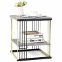 Side Table, with Removable Shelf, Black/Gold/Grey, 15.5 × 18 × 15.5 inches