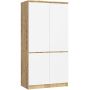 Riidekapp AKORD Furniture Factory S90, 4 ust ja 4 riiulit, pruun ja valge, 90 × 180 × 51 cm