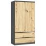 Riidekapp AKORD S90, 2 ust ja 2 sahtlit, hall/pruun, 90 × 180 × 51 cm